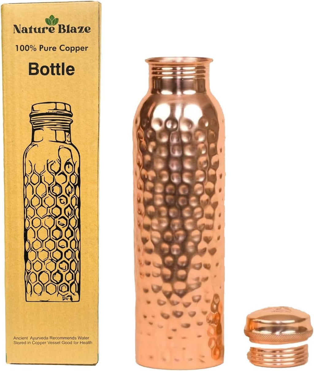 Copper Hammered Ayurvedic Water Bottle Sport Fitness Yoga Leak Proof